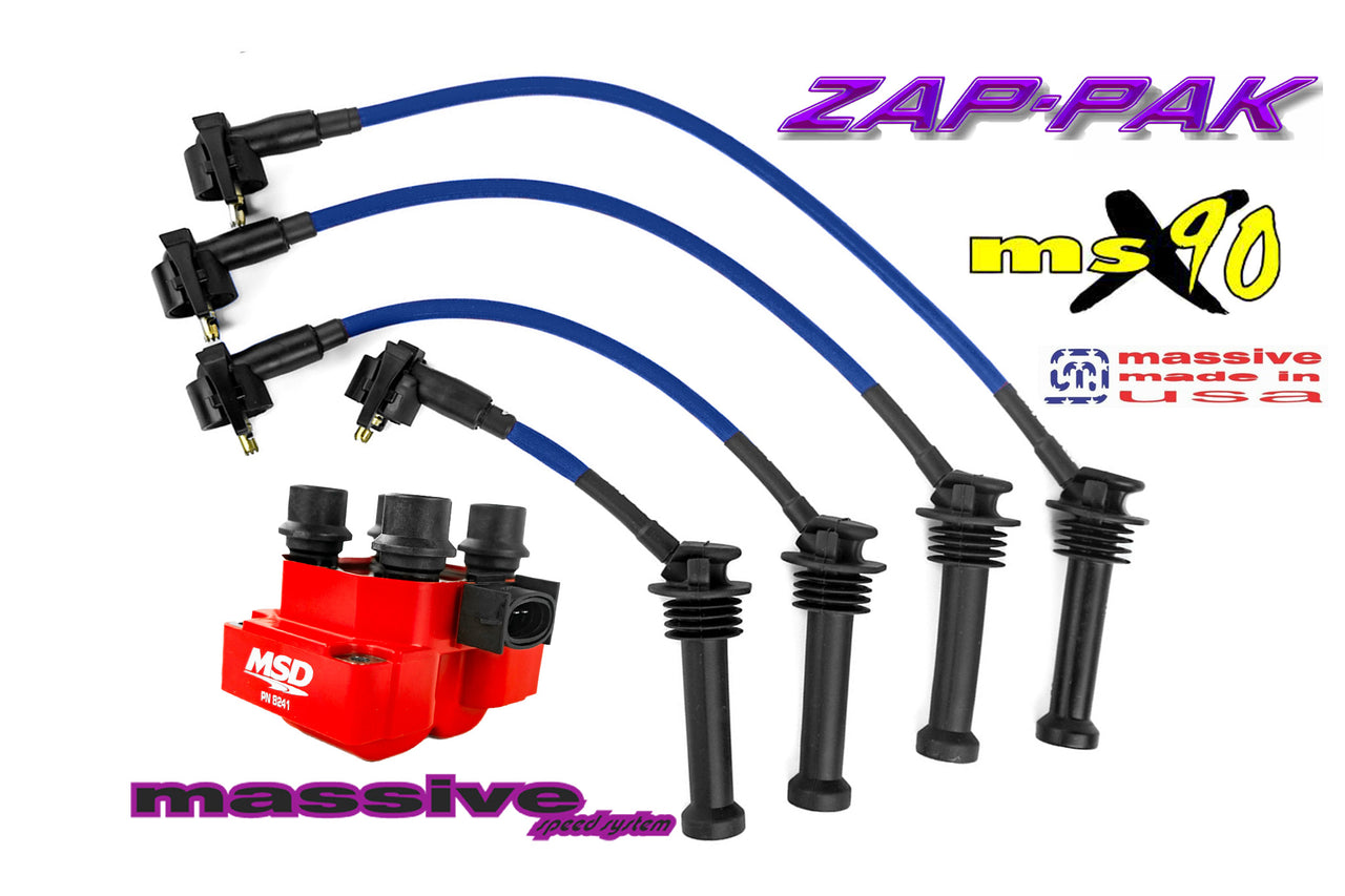 Massive ZAP-PAK Ignition Kit MSD Coil MSX90 Performance Spark Plug Wires 00-04 Ford Focus - Massive Speed System