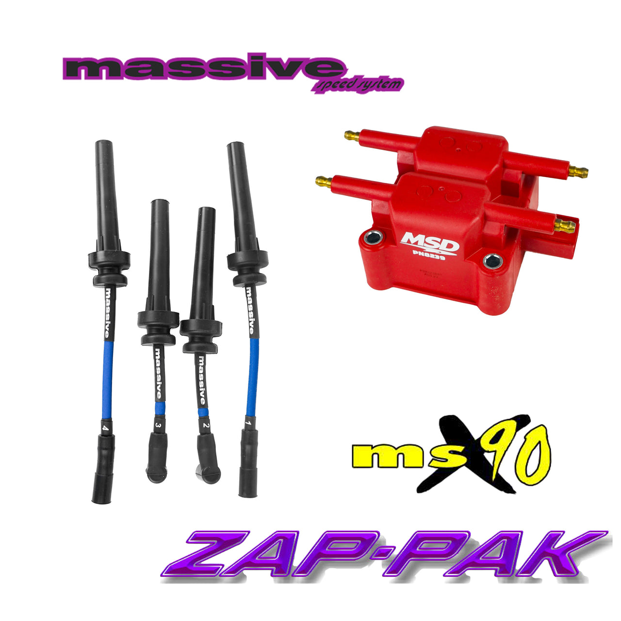Massive ZAP-PAK Ignition Kit MSD Coil MSX90 Performance Spark Plug Cables Wires NEON SRT 4 2.4