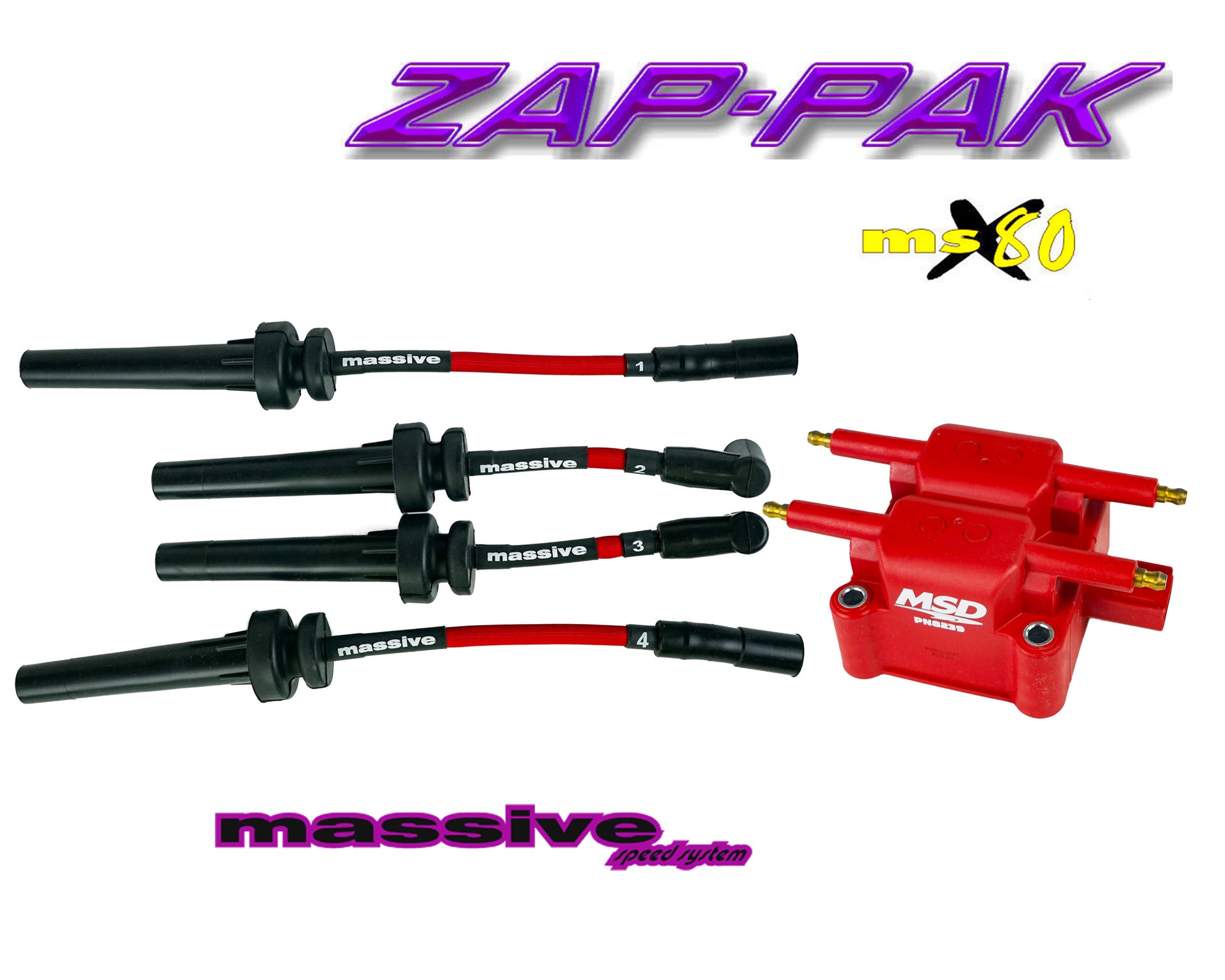 Massive ZAP-PAK Ignition Kit MSD Coil MSX80 Performance Spark Plug Cables Wires Neon SRT-4 2.4 - Massive Speed System
