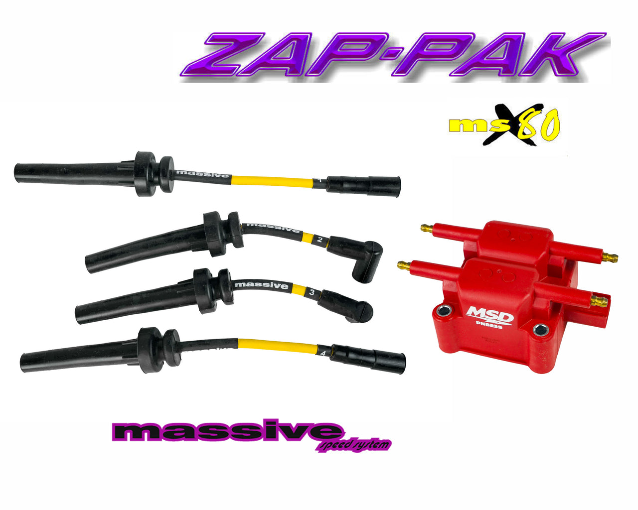 Massive ZAP-PAK Ignition Kit MSD Coil MSX80 Performance Spark Plug Cables Wires Neon SRT-4 2.4