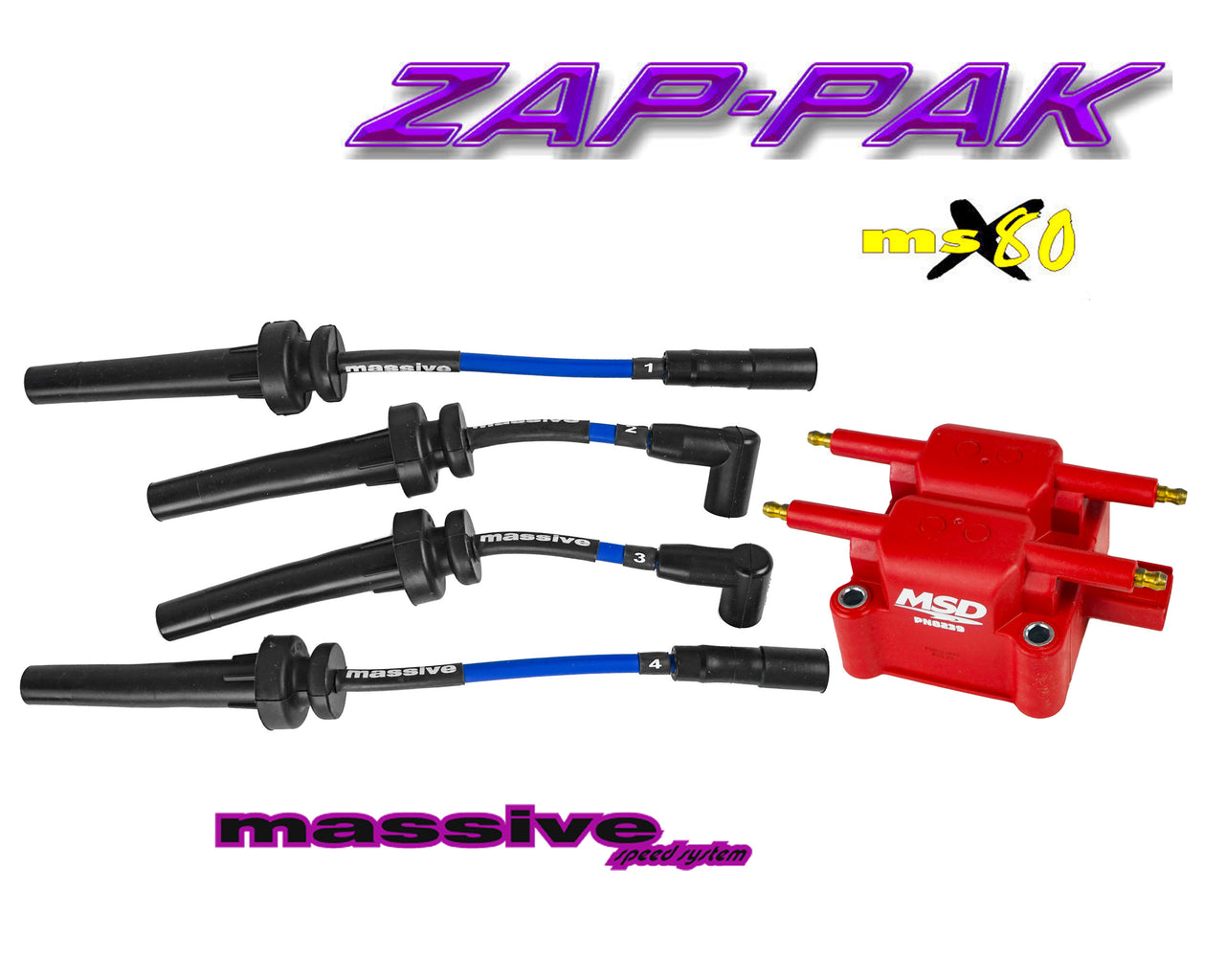 Massive ZAP-PAK Ignition Kit MSD Coil MSX80 Performance Spark Plug Cables Wires Neon SRT-4 2.4