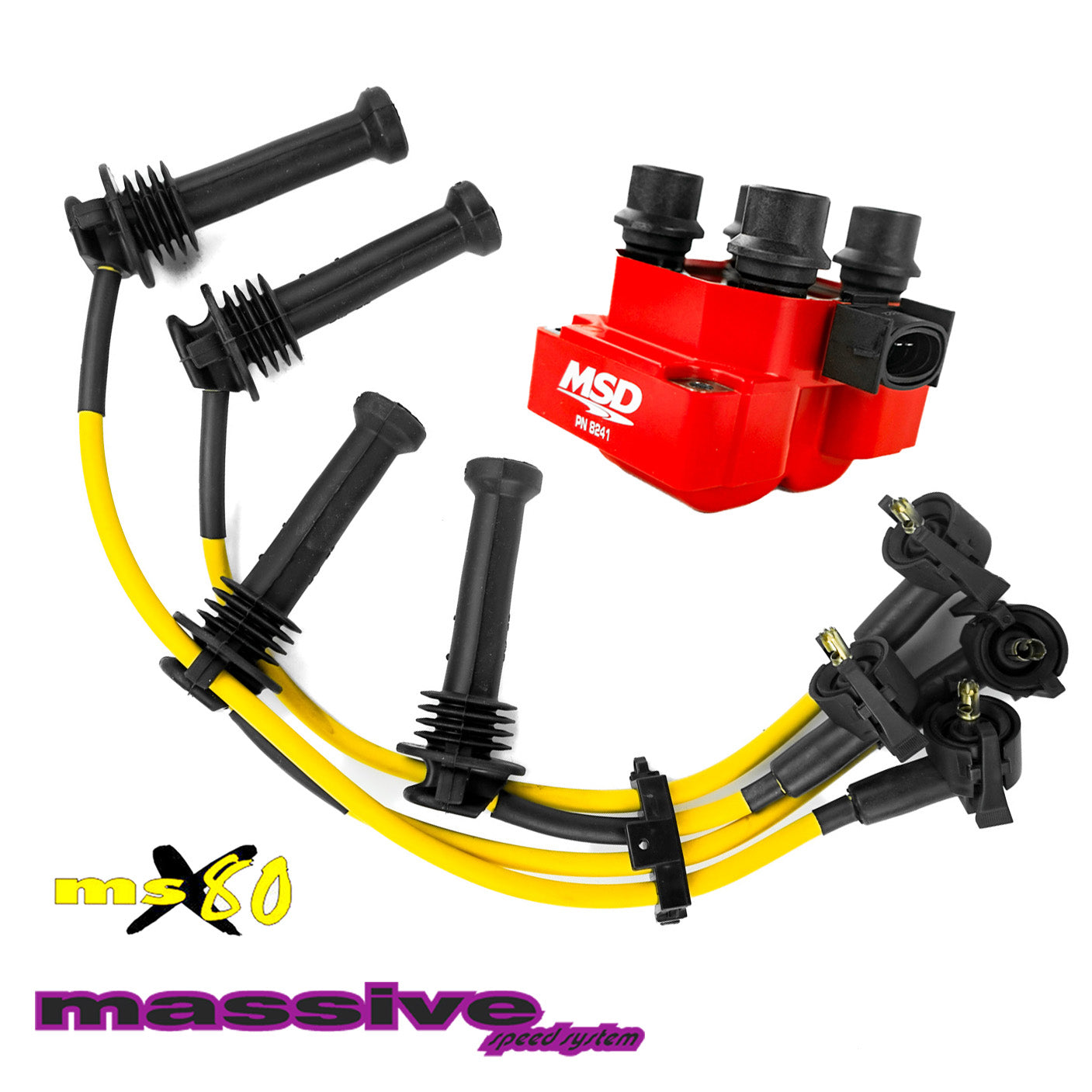Massive ZAP-PAK Ignition Kit MSD Coil MSX80 Performance Spark Plug Wires Yellow 00-04 Ford Focus - Massive Speed System